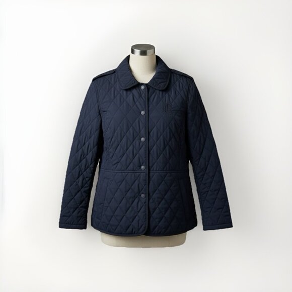 Tommy Hilfiger Navy Blue Quilted Puffer Jacket Coat Sz Lg Preppy Signature Logo - Picture 1 of 7